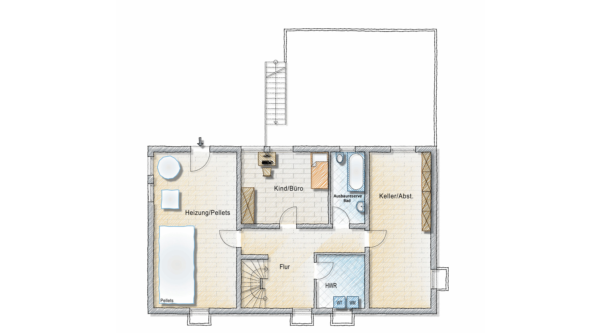 Morsbach: Topsanierter Bungalow mit Garage und herrlicher Terrasse, Untergeschoss - 17 m² und 90 m² Nutzfläche